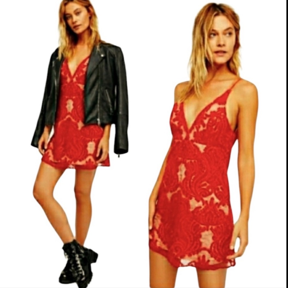 Free People “Night Shimmer” Red Mini Dress